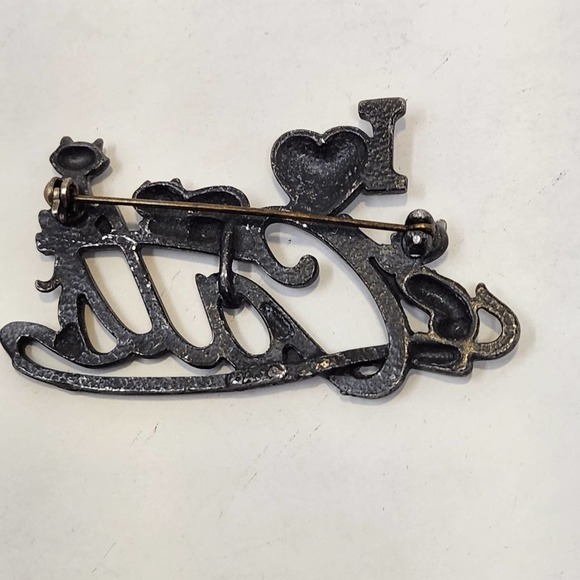 AJC I Heart Cats Silver Tone Brooch Pin Red Enamel Heart Kittens Vintage Feline - Picture 4 of 6